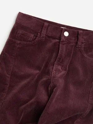 Pantalon en velours côtelé jambes barrel - Bordeaux — photo 2
