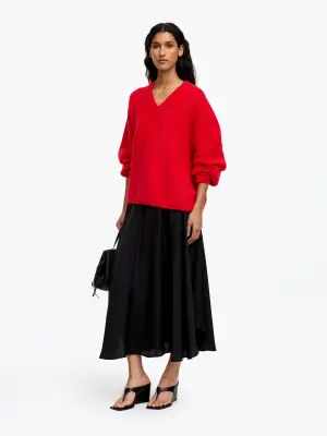 Pull col V en mélange de laine et d'alpaga - Rouge — photo 1