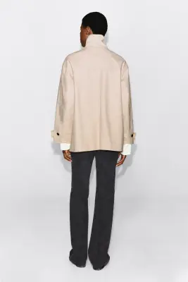 VESTE EN SERGÉ DE COTON À COL CHEMINÉE - BEIGE CLAIR — photo 3