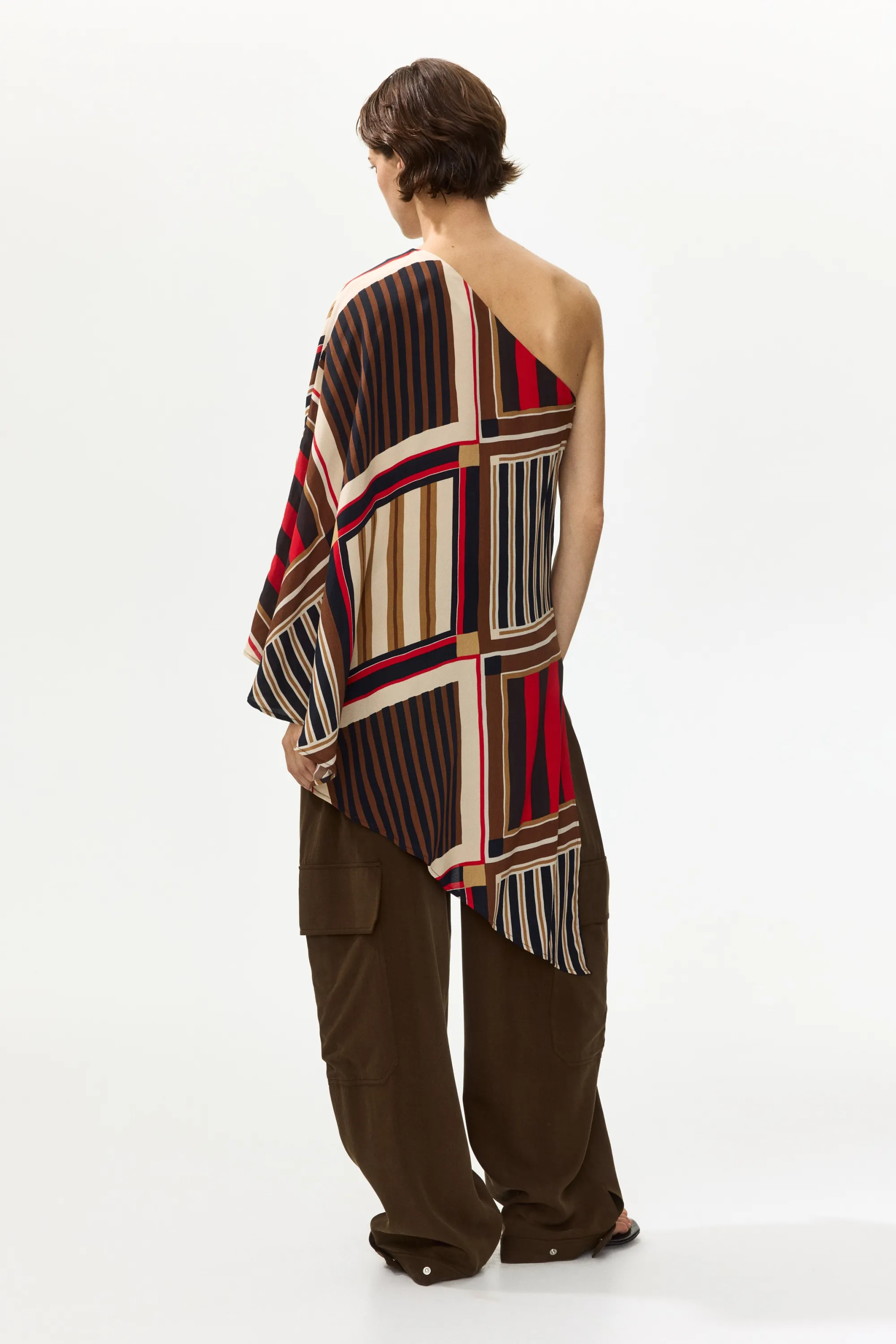 Top cape asymétrique en satin - Marron/motif