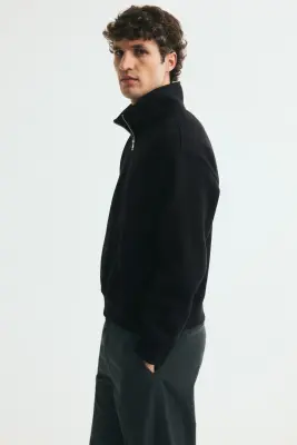 Sweat Relaxed Fit avec col zippé - Noir — photo 4