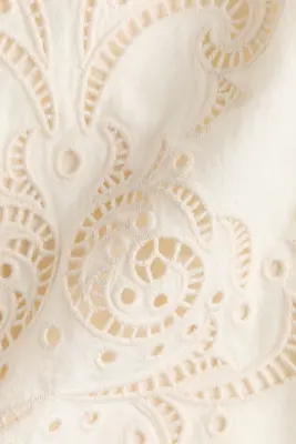 Top en lin mélangé avec broderie anglaise - Crème — photo 5