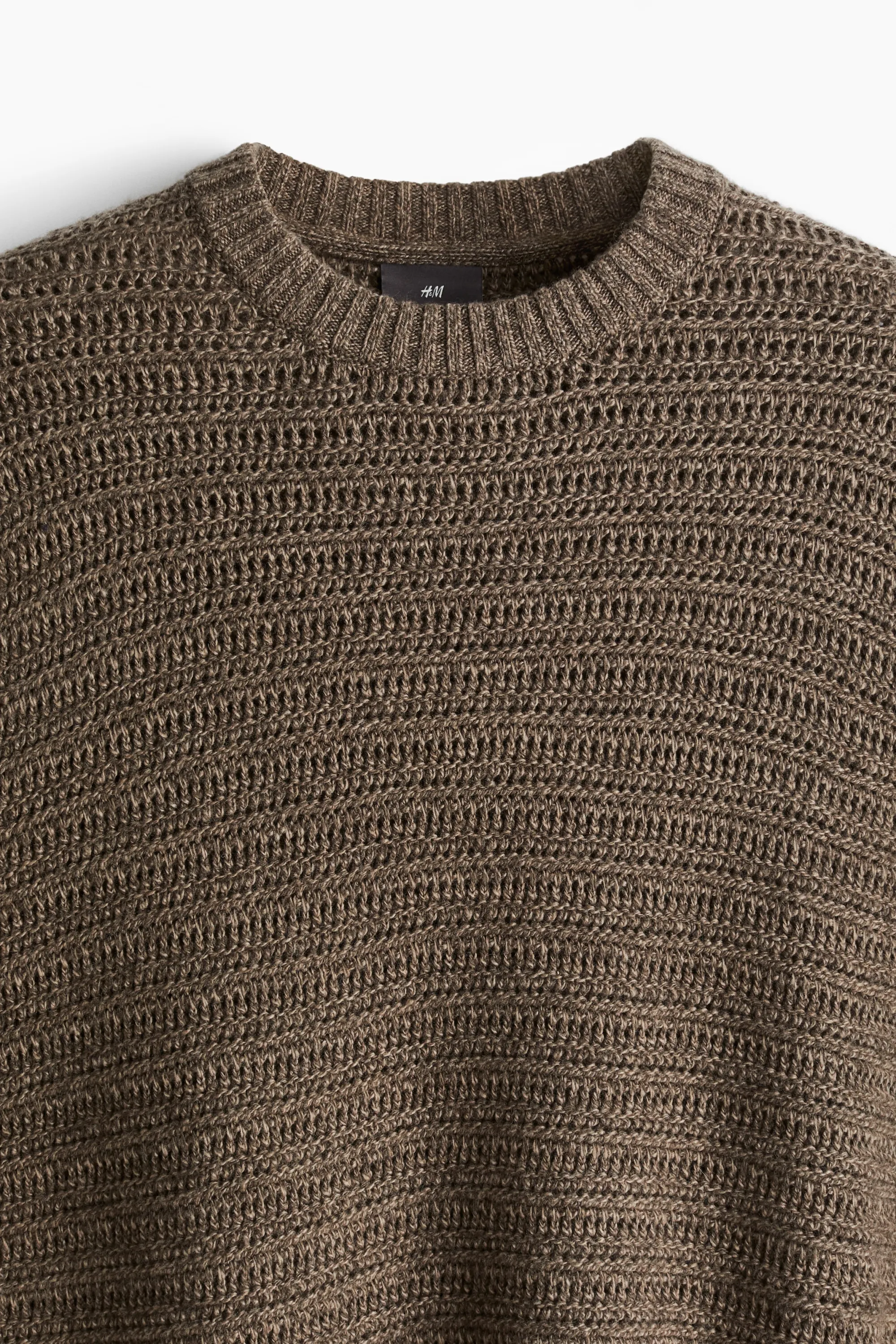 Pull Regular Fit en pointelle de laine mélangée - Grège foncé chiné