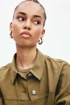 Veste-chemise en twill - Vert kaki foncé — photo 2