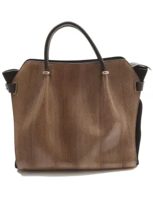 Sac à main MARCHE Tote en suède noir et cuir de serpent marron avec bandoulière Prix boutique 2880€ — photo 4