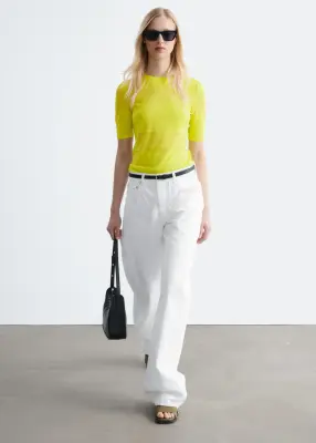 T-shirt en maille transparente - Jaune vif — photo 2