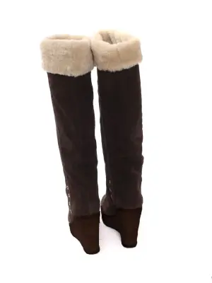Bottes compensé en cuir, suede marron et fourrure beige Prix boutique 1300€ Taille 39 — photo 4