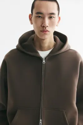 Veste à capuche zippée Oversized Fit en scuba - Taupe foncé — photo 2