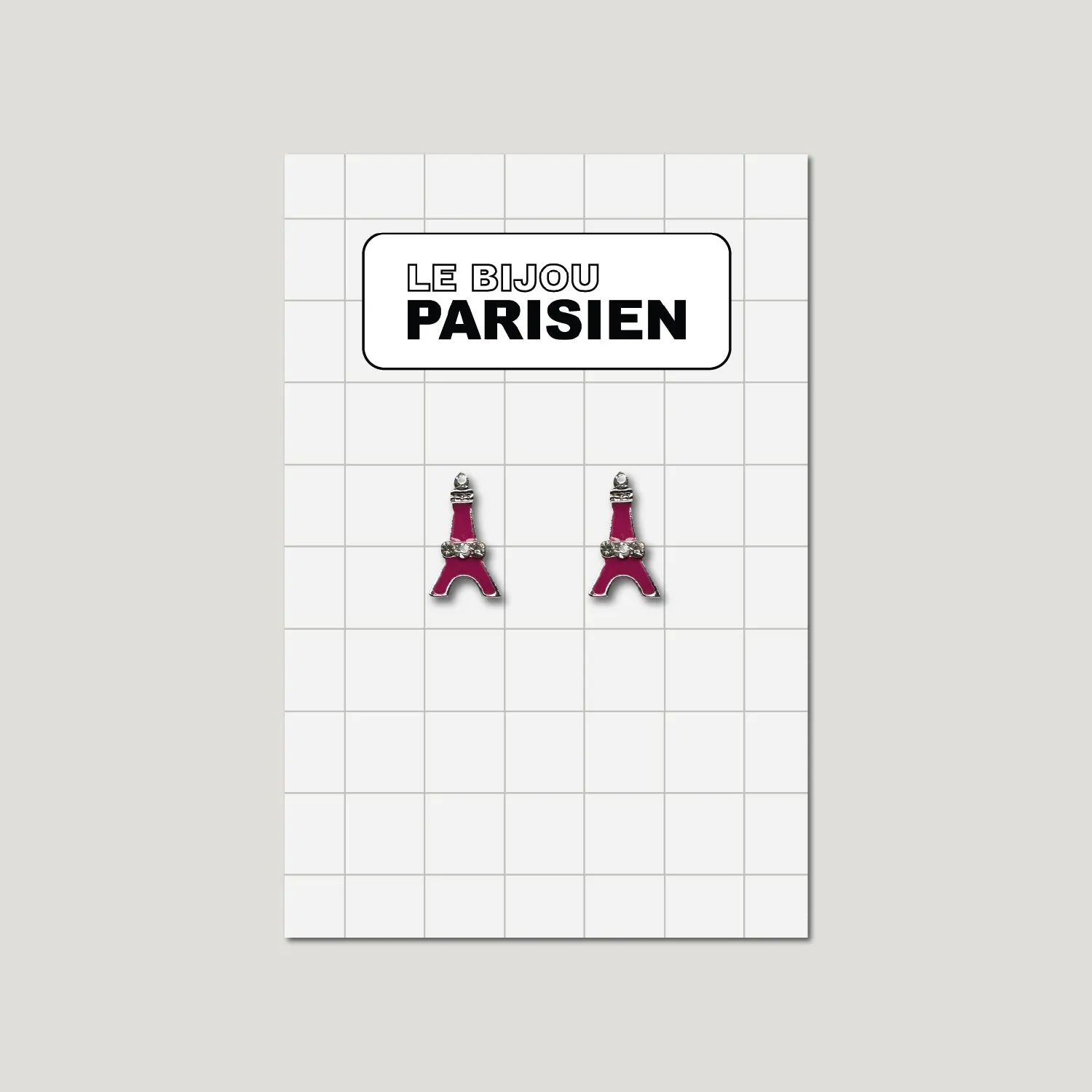 BOUCLES D'OREILLES TOUR EIFFEL ÉMAILLÉES & STRASS - FUSHIA