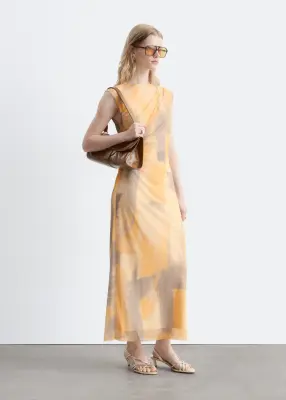 Robe drapée sans manches - Jaune/Imprimé — photo 3