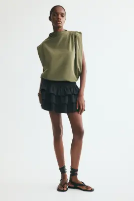 Top plissé en coton - Vert olive — photo 1