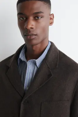 BLAZER DÉCONTRACTÉ EN LAINE DOUBLE FACE - BRUN FONCÉ — photo 2