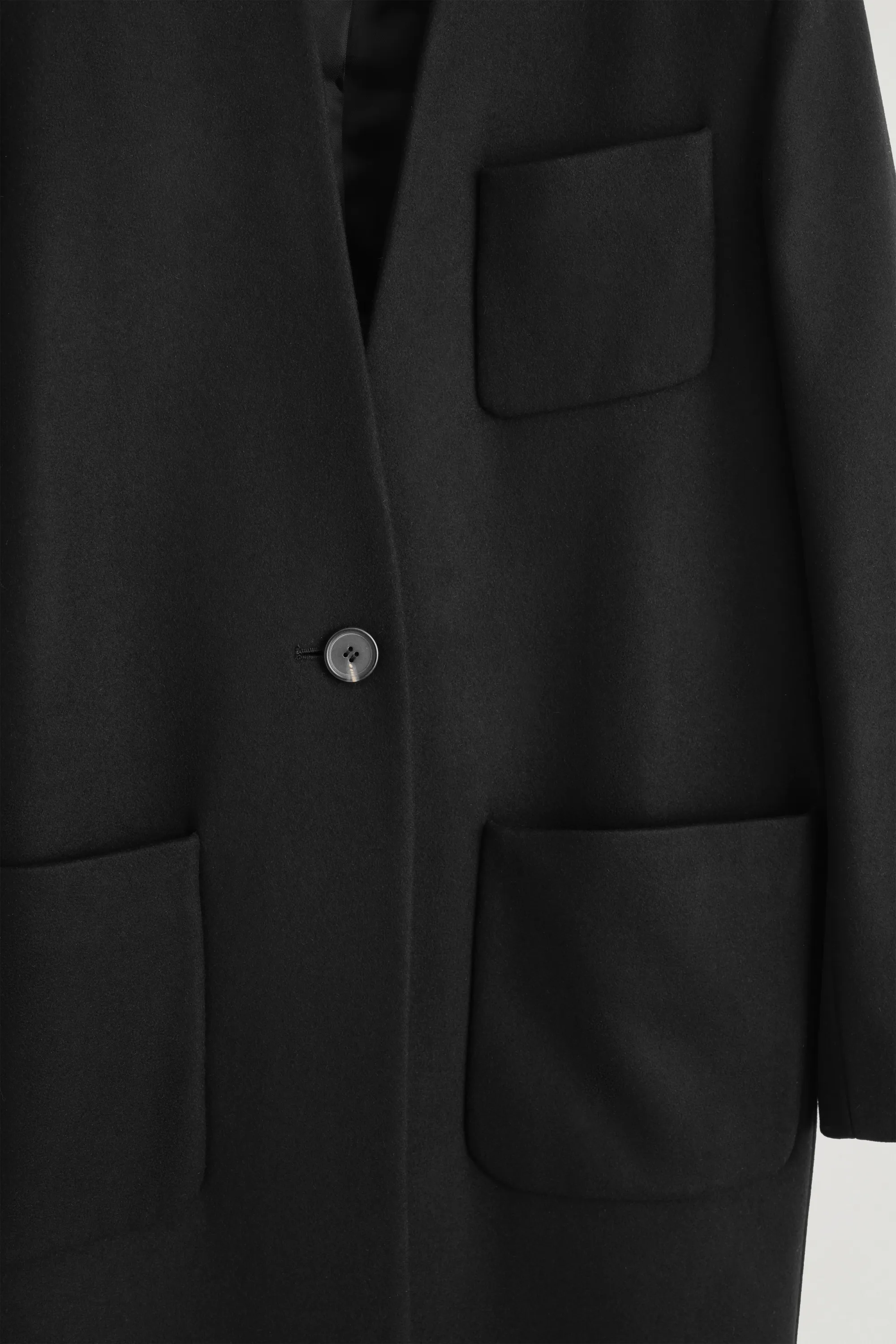 MANTEAU LONG SANS COL EN LAINE ET CACHEMIRE - NOIR