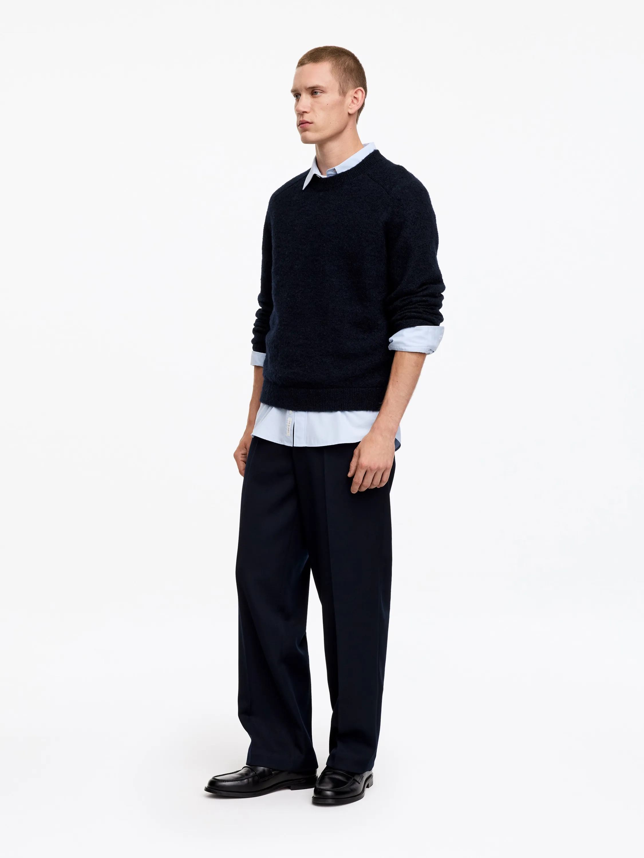 Pull en laine brossée - Bleu marine foncé
