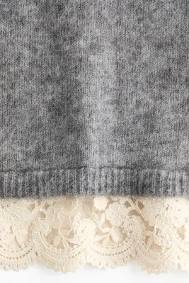 Pull en mohair mélangé avec dentelle - Gris chiné — photo 4