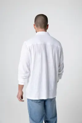 Chemise Blanche Manches Longues en Lin / Elasthanne — photo 5