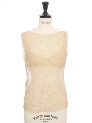 Top sans manche en dentelle de calais beige nude Spring 2005 Prix boutique 8500€ Taille 36 — photo 1