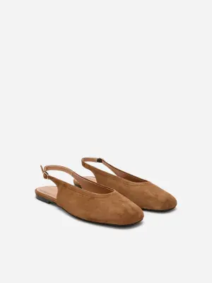 Ballerines en cuir avec bride arrière - Marron — photo 2