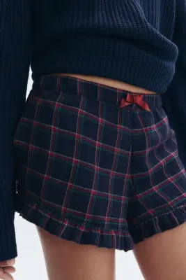 Short en twill de coton - Bleu foncé/carreaux — photo 1
