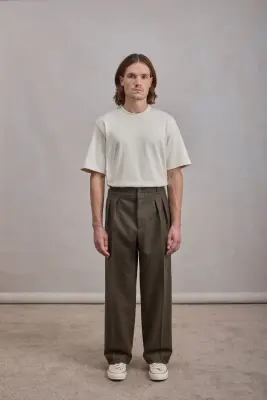 Pantalon French Military - Flanelle de laine vierge épaisse Vert Foncé Chiné — photo 2