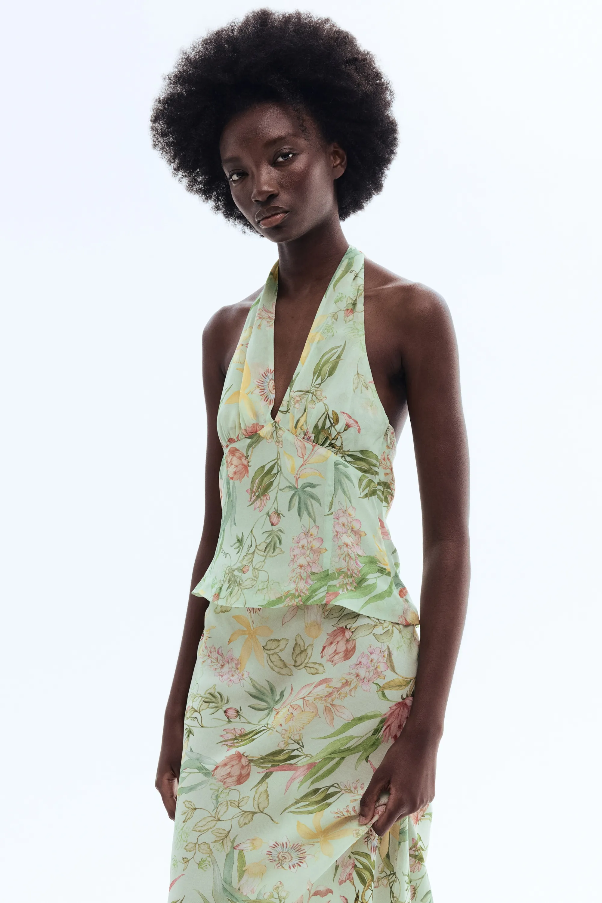 Top dos nu en viscose - Vert clair/fleuri