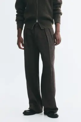 Pantalon Loose Fit en laine mélangée - Marron foncé — photo 2