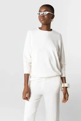 Sweat Crème Col Rond Manches Longues en Viscose / Elasthanne