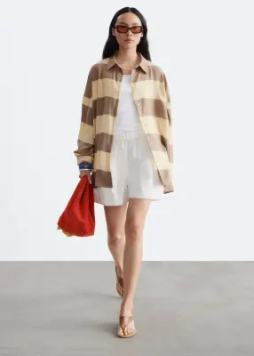 Chemise oversize - Beige/Rayures — photo 2