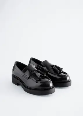 Mocassins en cuir à franges - Noir — photo 1