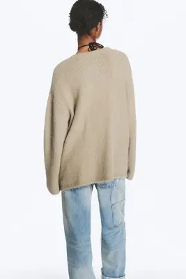 Cardigan doux en maille à col en V - Beige poudré — photo 2