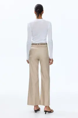 Pantalon bootcut en lin mélangé - Beige — photo 2