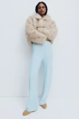 Pantalon en maille avec taille élastique - Bleu clair chiné — photo 1