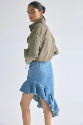 Jupe asymétrique en denim - Bleu denim clair — photo 3
