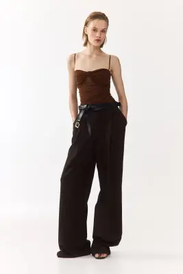 Top en mesh à effet ruché - Marron — photo 1
