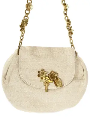Sac du soir en coton beige à fleurs dorées Prix boutique 950€ — photo 3