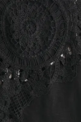 Robe en lin mélangé avec dentelle - Noir — photo 5