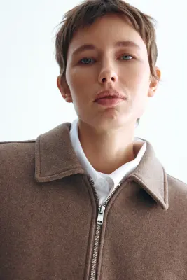 Veste courte en laine mélangée - Taupe foncé — photo 1