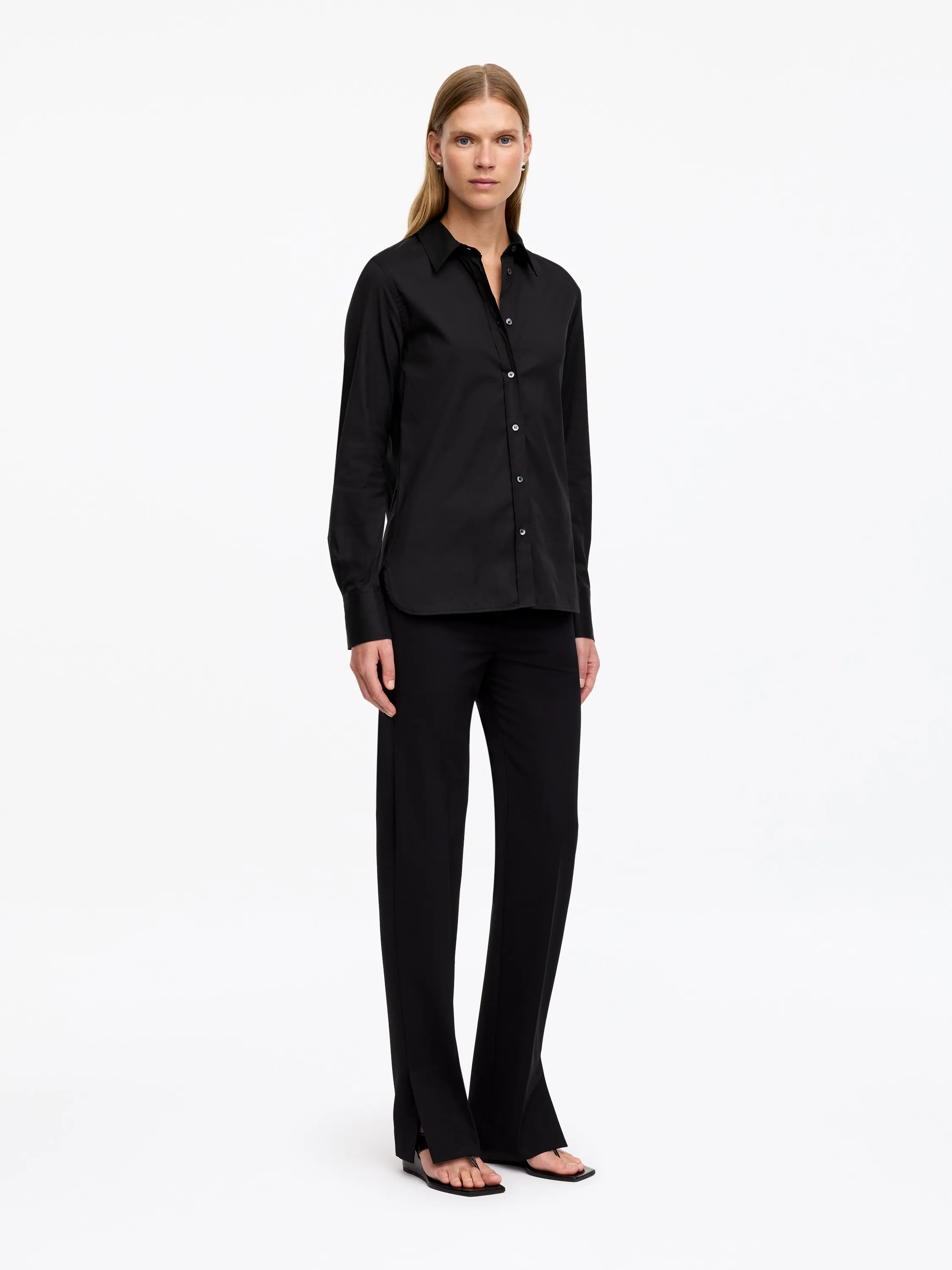 Chemise slim en coton extensible - Noir