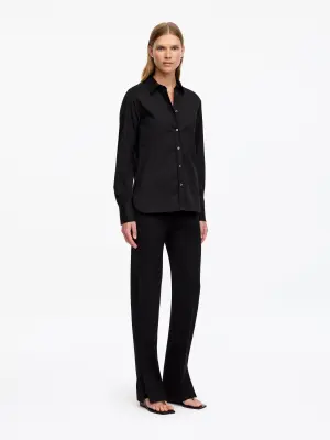Chemise slim en coton extensible - Noir — photo 1