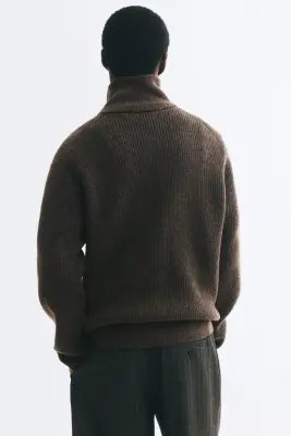 Gilet zippé Regular Fit en maille côtelée - Marron foncé chiné — photo 3