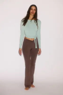 Crop top de yoga à manches longues - Bleu amazonite — photo 1