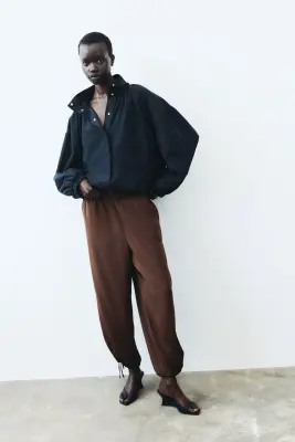 Pantalon ballon à cordon - Marron foncé — photo 1