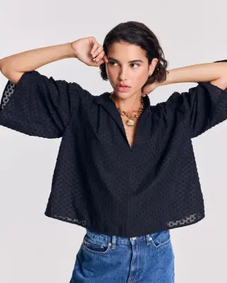 Blouse Janelle plumetis bleu nuit — photo 5
