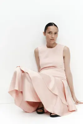 MAMA Robe en jersey romanite avec jupe en satin - Rose poudré — photo 2