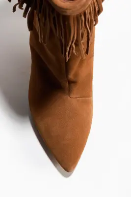 Bottes à franges en cuir velours fendu - Beige foncé — photo 2
