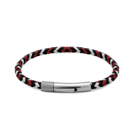 ROCHET - Bracelet DRIVER Acier et Lien cuir tressé 28mm x 3,5mm Bleu Blanc Rouge HB1430199A