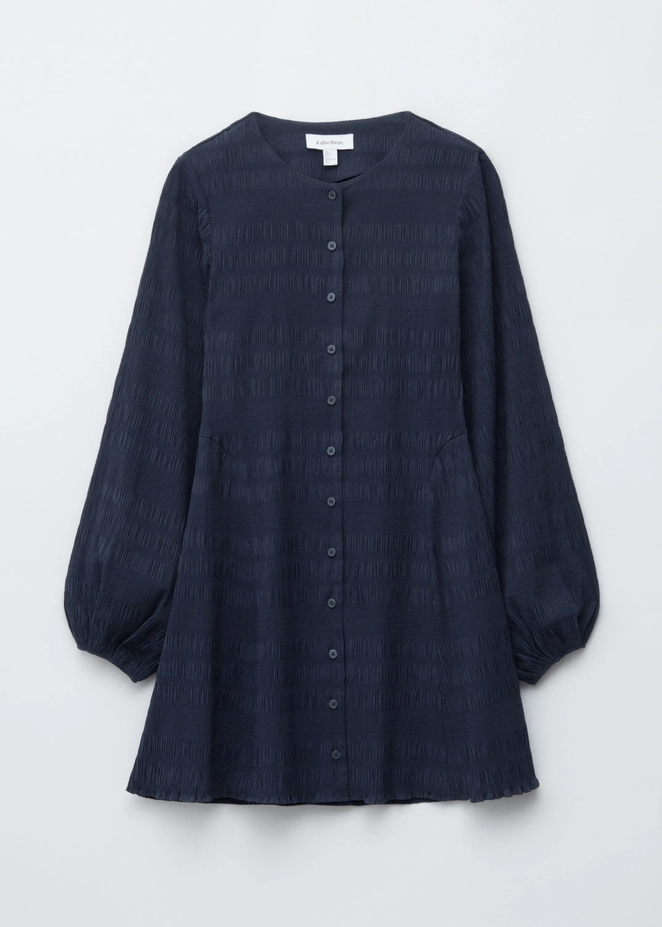 Robe courte manches ballon à smocks - Bleu foncé