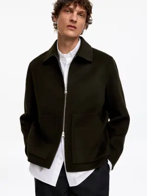 Veste en laine mélangée double face - Vert foncé — photo 4