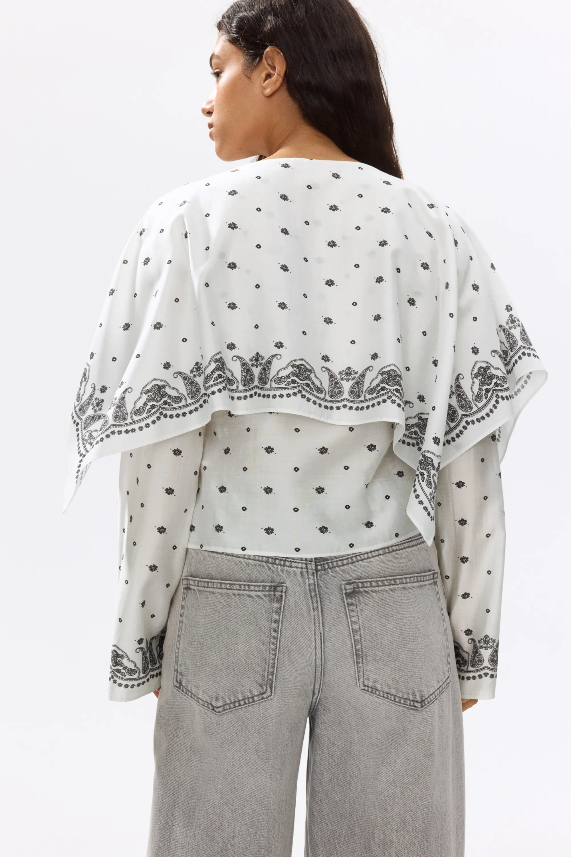 Blouse à effet superposé - Blanc/motif cachemire