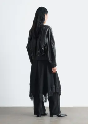 Veste style bomber à manches chauve-souris en cuir - Noir — photo 5